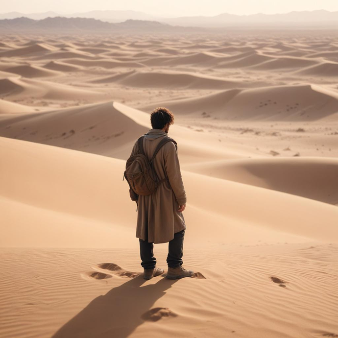 A Solitary Figure Contemplates the Vastness of the Desert