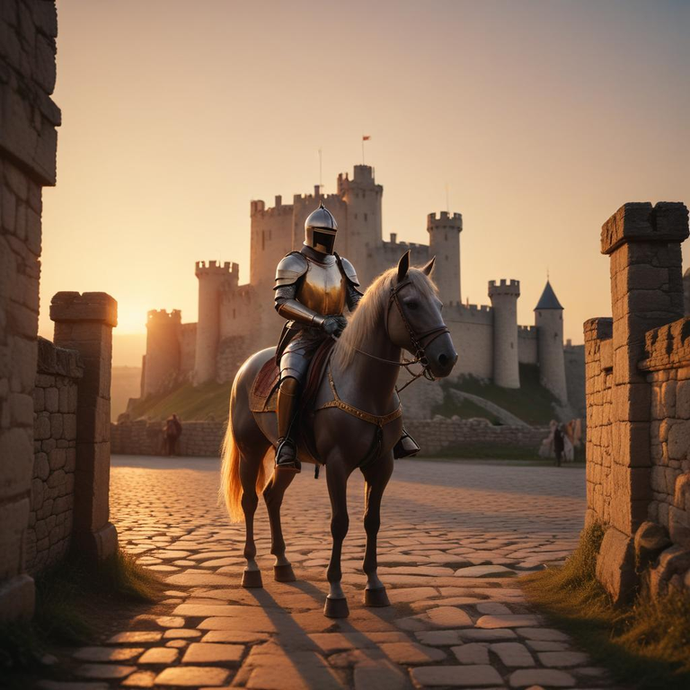 A Knight’s Triumphant Return: A Majestic Sunset Scene