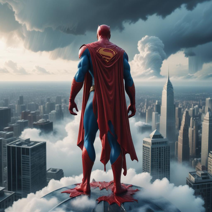 Heroic Silhouette: Superman Stands Guard Over the City