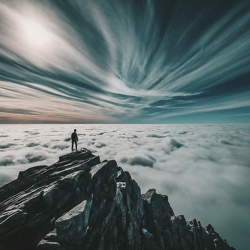 A Solitary Figure Contemplates the Vastness of the Clouds