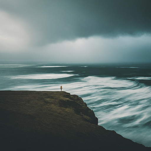 A Solitary Figure Contemplates the Stormy Sea