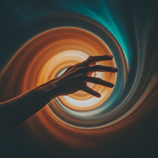 Reaching for the Unknown: A Hand Grasps at a Swirling Vortex of Light