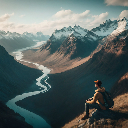 Contemplating the Vastness: A Lone Figure on a Mountaintop