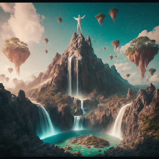 A Dreamlike Landscape of Floating Islands and Mystical Wonder