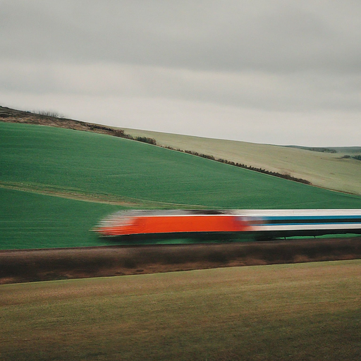 Tranquility in Motion: A Blurred Train Against Rolling Hills