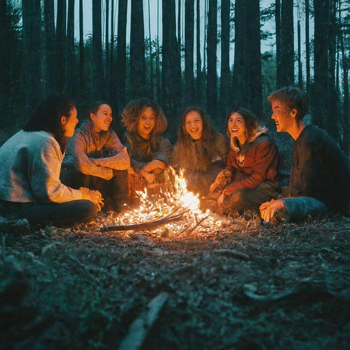 Campfire Camaraderie: Friends Gather Under the Stars