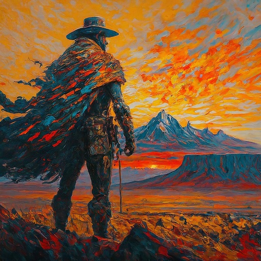 A Lone Figure Silhouetted Against a Fiery Sunset