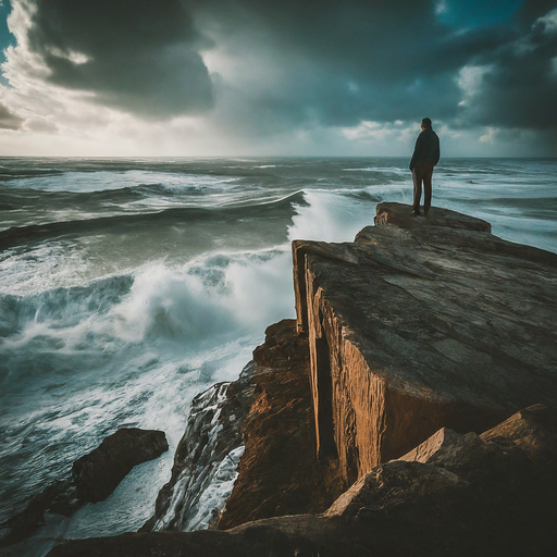 A Solitary Figure Against the Fury of the Sea