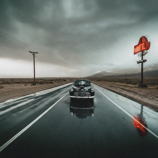 Lost in the Storm: A Lonely Drive Through a Desolate Landscape