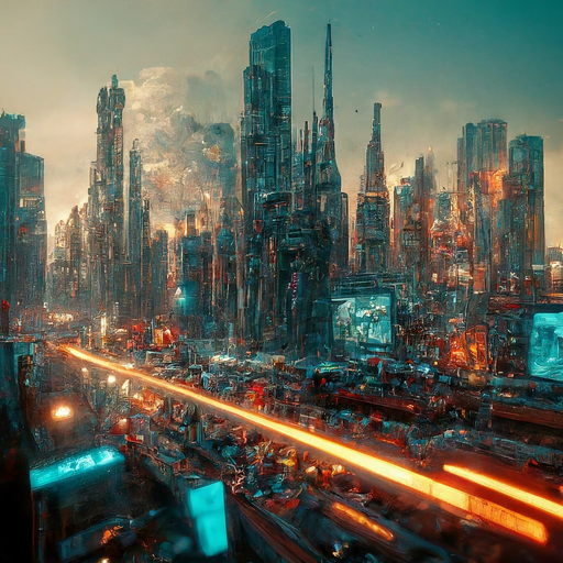 Glowing Cityscape: A Futuristic Dystopia