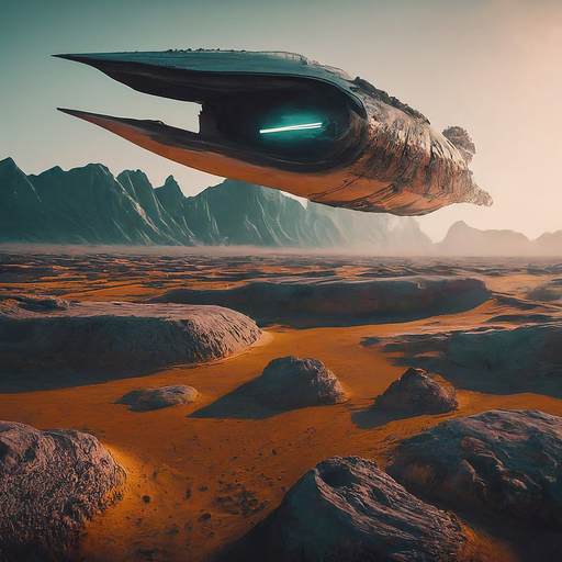 A Giant in the Dust: Futuristic Spaceship Dominates Desolate Landscape