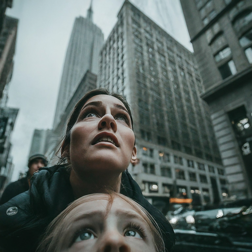 Awe-Inspiring View: Mother and Daughter Gaze Up at the Empire State Building