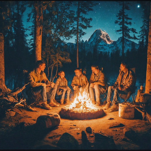 Campfire Cozy: Friends Gather Under a Starry Sky