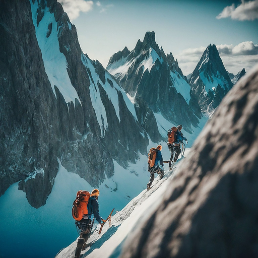 Silhouettes of Courage: Climbers Conquer a Snowy Peak