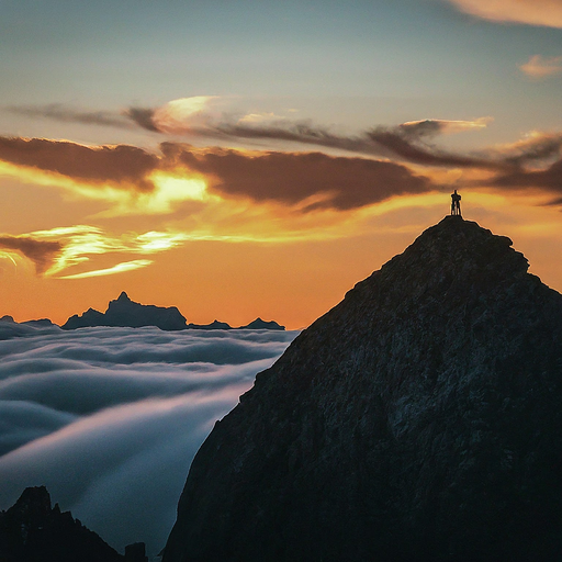 Silhouettes of Solitude: A Dramatic Sunset on the Mountain Peak