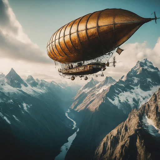 Airship Soaring Above Majestic Peaks