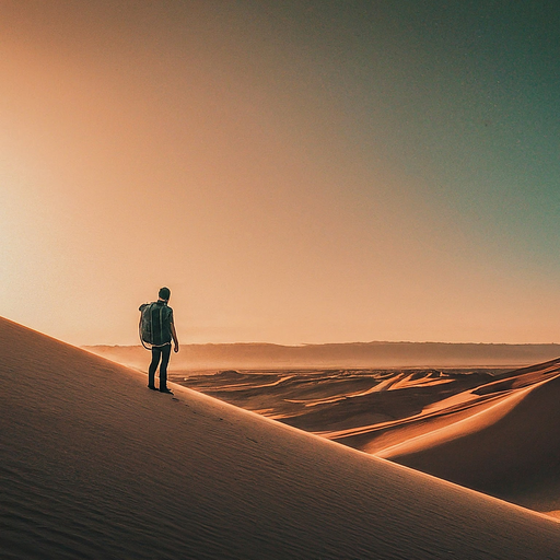 Silhouetted Against the Setting Sun: A Moment of Solitude in the Desert