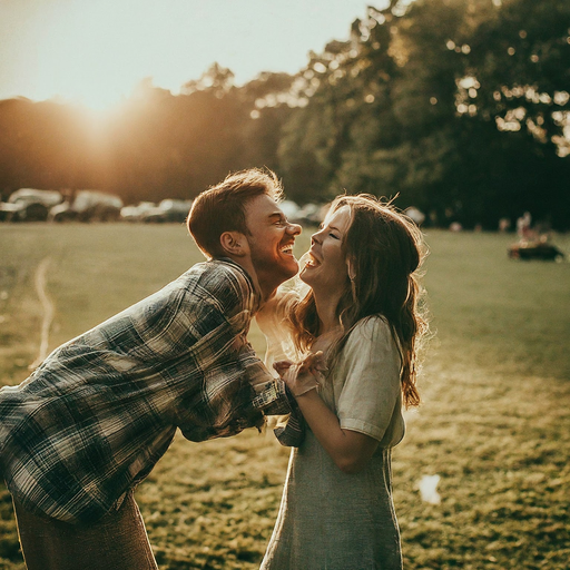 Golden Hour Romance: A Couple’s Laughter Fills the Air