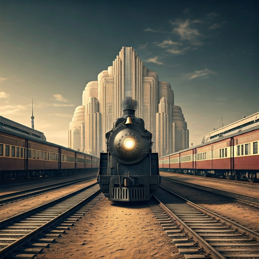 A Journey Through Time: Vintage Steam Locomotive and Art Deco Majesty