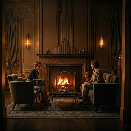 Cozy Fireplace Gathering: Intimacy and Mystery in a Traditional Setting