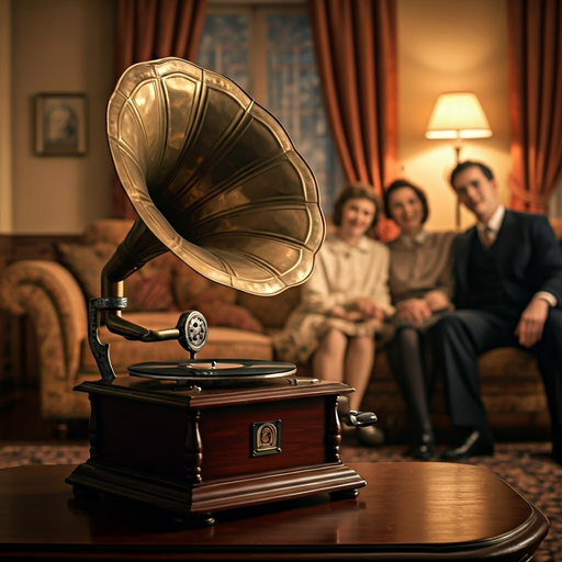 Nostalgic Elegance: A Vintage Gramophone’s Symphony in a Cozy Gathering