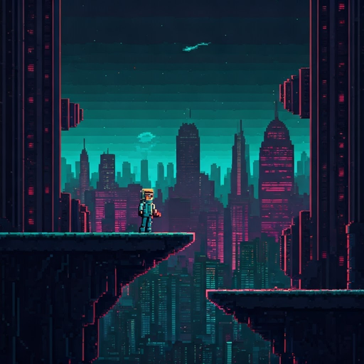 Pixelated Loneliness in a Cyberpunk Cityscape