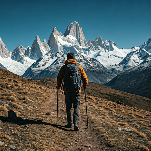 A Hiker’s Journey Through a Snowy Mountain Range