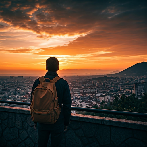 Silhouetted Against Hope: A Man Contemplates the City at Sunset