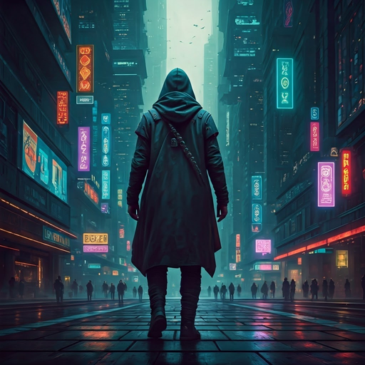 Lost in the Neon Fog: A Mysterious Figure Walks the City’s Edge