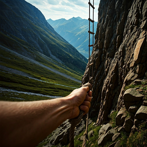 Precarious Climb: A Hand Reaches for the Summit