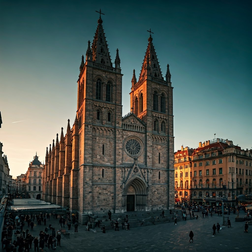 Sunset Majesty: A Historic Church Bathed in Golden Light