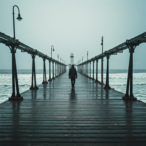 A Solitary Figure Walks Towards the Storm