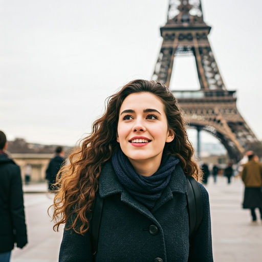 Parisian Dreams: A Moment of Joy at the Eiffel Tower