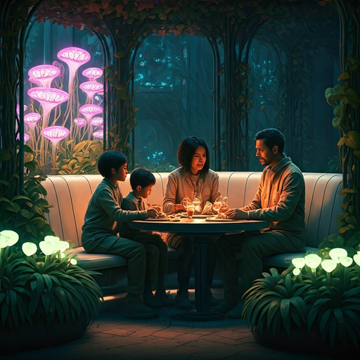 A Family Dinner in a Bioluminescent Wonderland