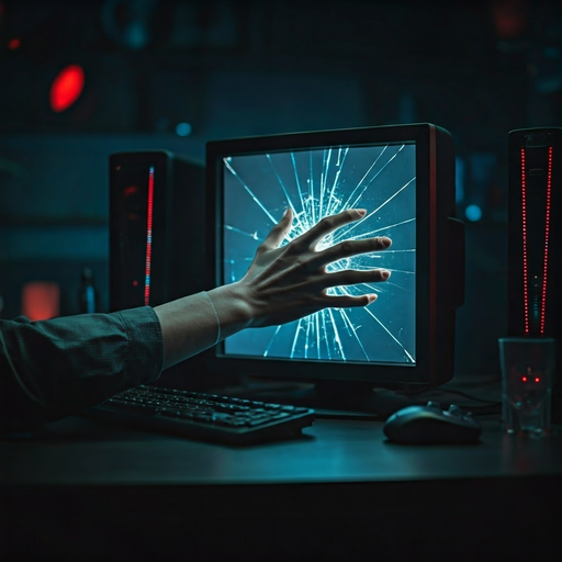 A Hand Reaches Through the Shattered Screen