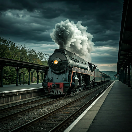 Steam Giant Takes Flight Under a Stormy Sky