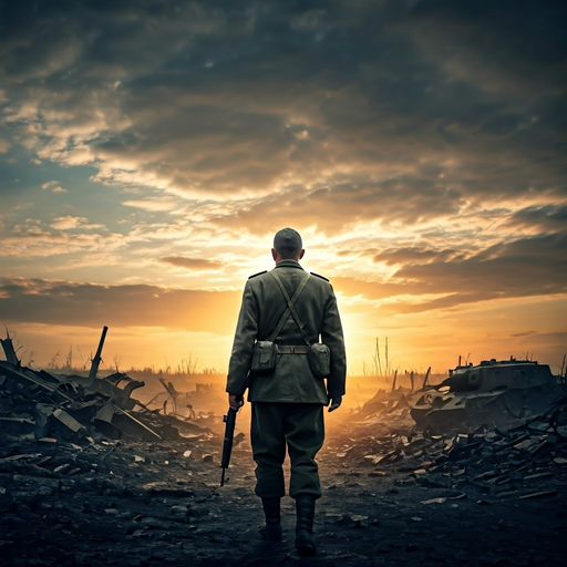 A Soldier’s Silhouette Against the Setting Sun