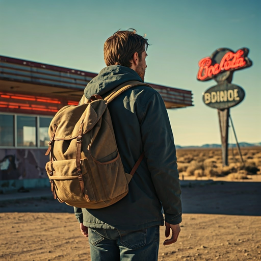 Lost in Time: A Solitary Figure Haunts a Deserted Diner