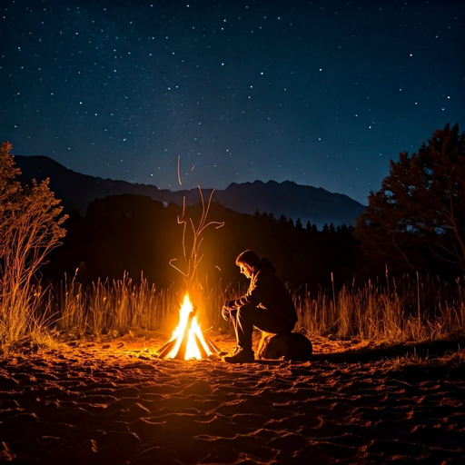 Lost in the Vastness: A Solitary Figure Under a Starry Sky