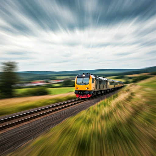 Blur of Speed: A Train Races Through the Countryside