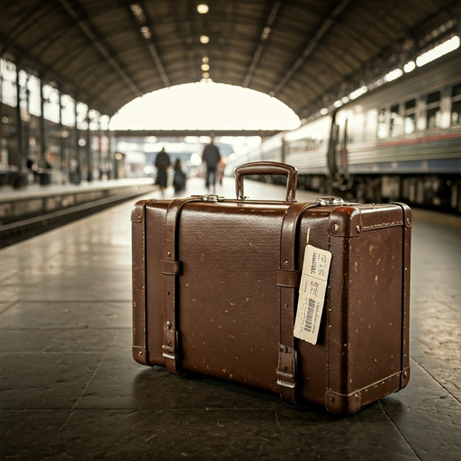 A Suitcase’s Silent Journey: Nostalgia and Anticipation on the Platform