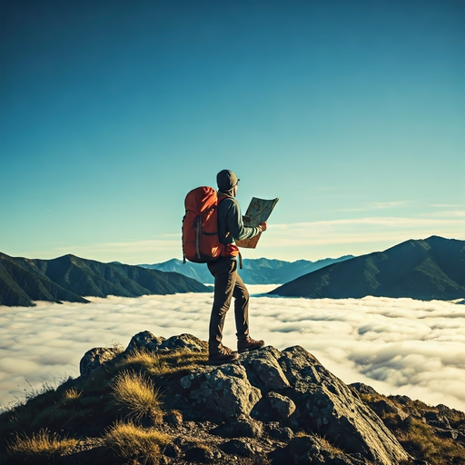 A Lone Hiker Contemplates the Vastness of the Clouds