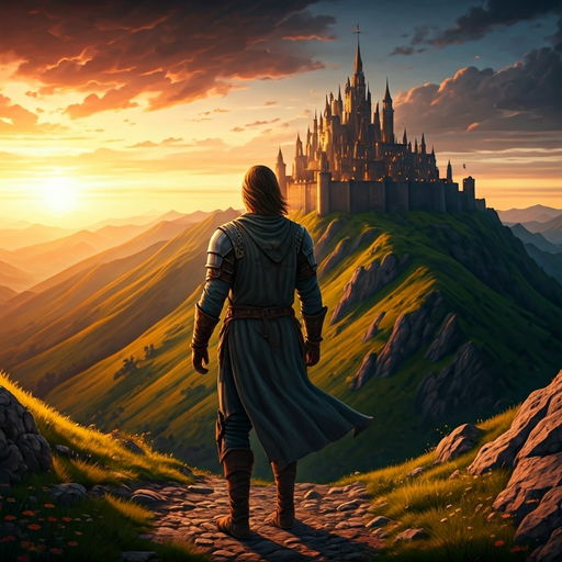 A Lone Figure’s Journey to a Majestic Castle