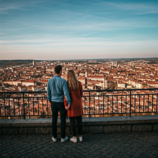 A Moment of Serenity: Couple Shares Intimate Moment Overlooking European Cityscape