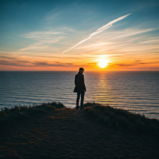 Silhouetted Solitude: A Moment of Contemplation at Sunset