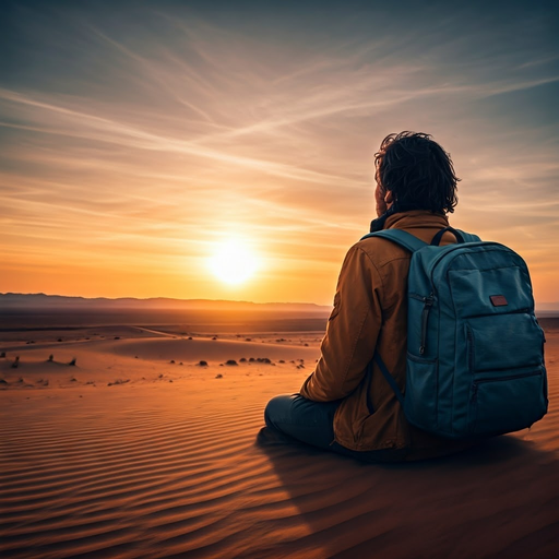 Silhouetted Against the Setting Sun: A Moment of Contemplation in the Desert