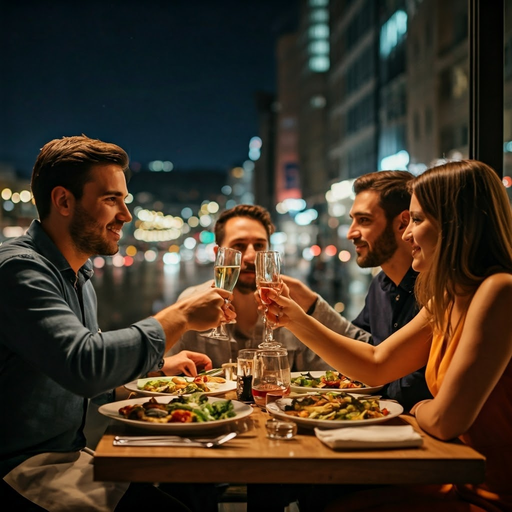 Friends Celebrate with Laughter and Champagne