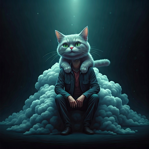 The Feline Philosopher: A Surreal Encounter on a Cloud