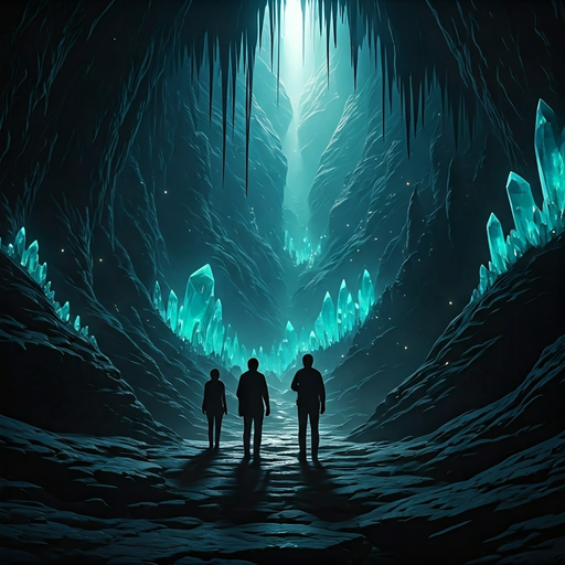 Silhouettes of Adventure in a Crystal Cave