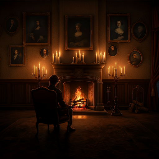 Shadows and Secrets: A Man by the Fireplace